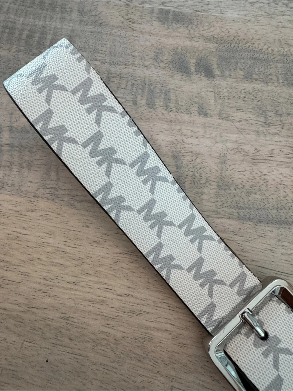Michael Kors Men's White and Gray MK Logo Belt with Silver Buckle